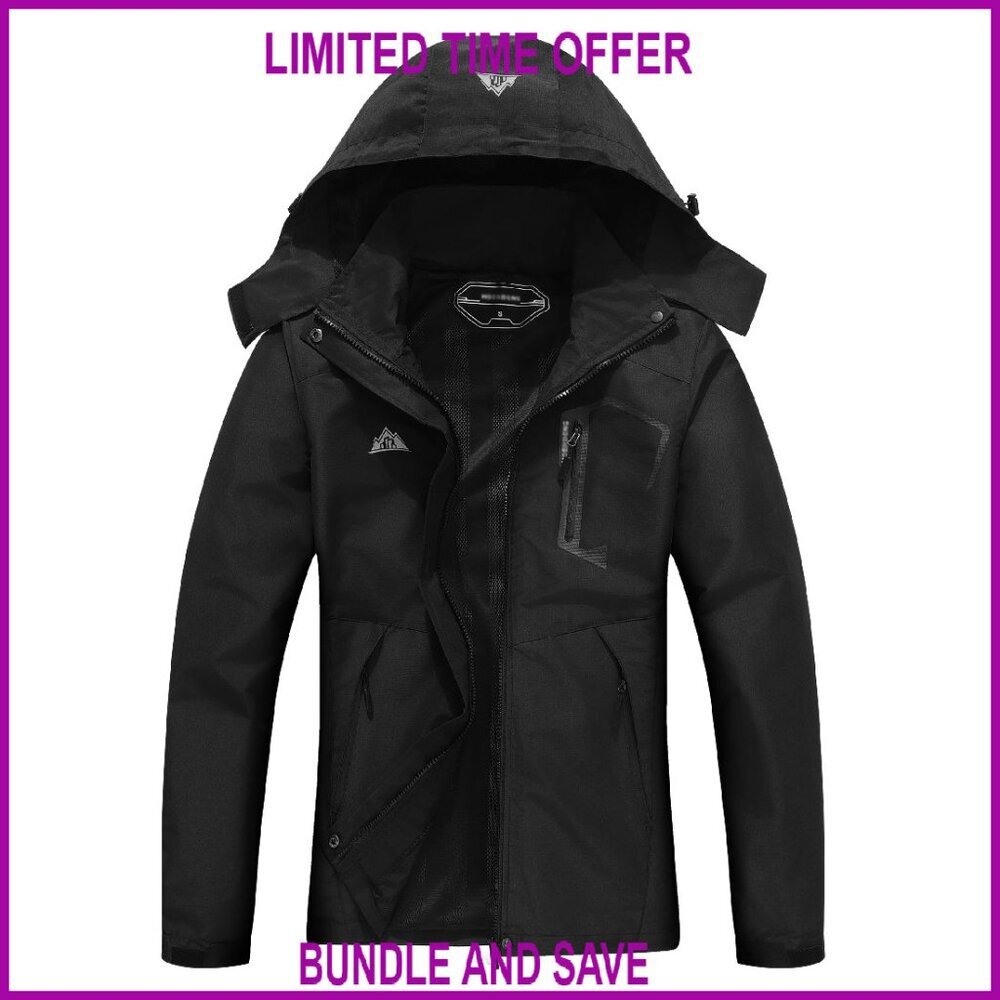 Waterproof Lightweight Rain Jacket Detachable Hood Windproof Breathable Trench